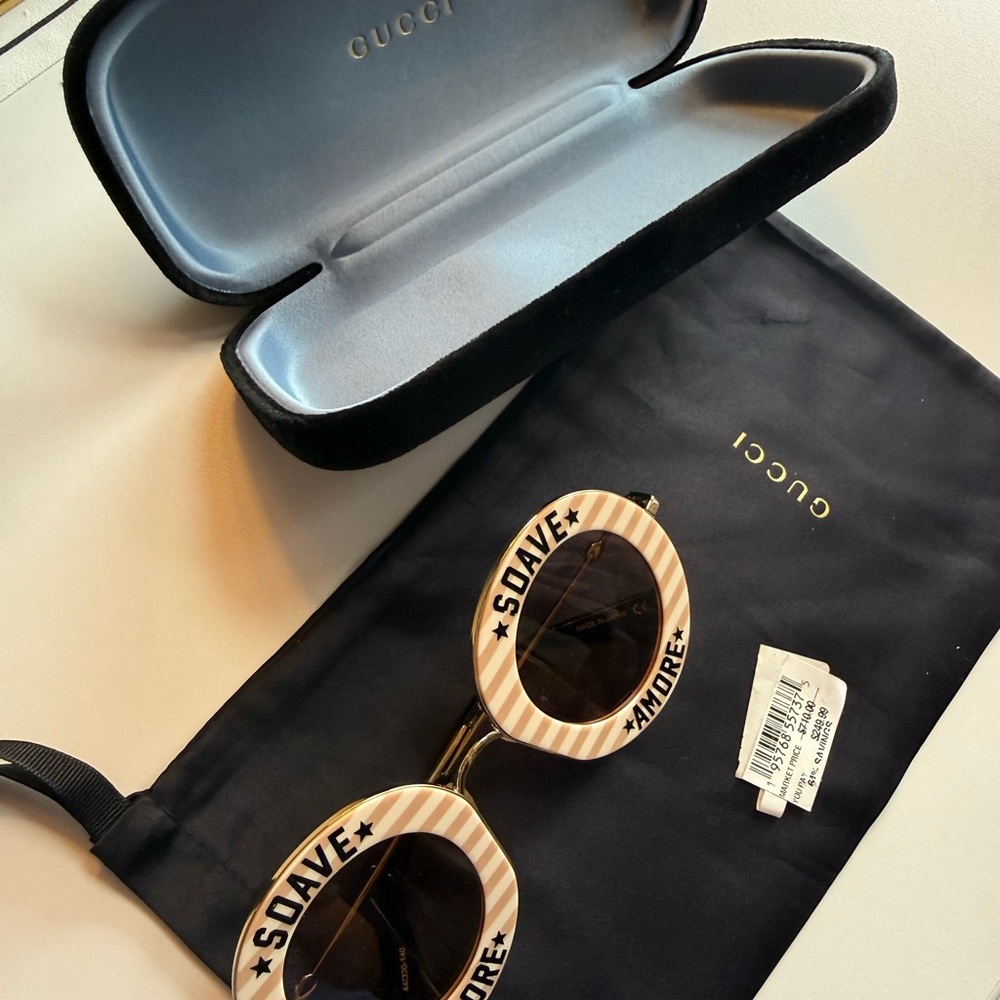 Gucci Beige and Black Striped Sunglasses